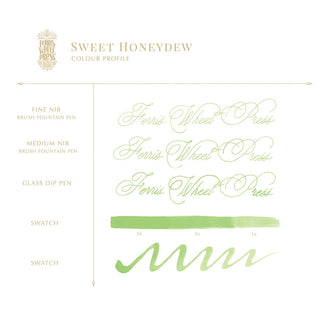 Sweet Honeydew | 38ml Ink | Ferris Wheel Press handwriting samples and swatch in soft pastel green tone