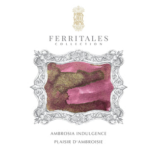 Ambrosia Indulgence Fountain Pen Inks - 10ml Bottled | Ferris Wheel Press shimmer pink and gold ink swatch