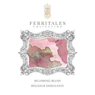 Billowing Blush Fountain Pen Inks - 20ml Bottled | Ferris Wheel Press blush pink ink swatch with shimmer texture in decorative frame