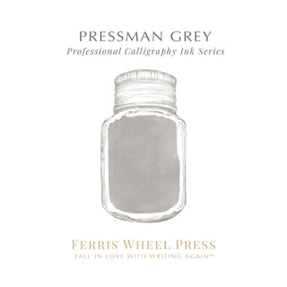 28ml Calligraphy Ink - Pressman Grey | Ferris Wheel Press in a clear glass bottle with textured cap