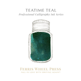 28ml Calligraphy Ink - Teatime Teal | Ferris Wheel Press deep teal ink in clear glass jar illustration