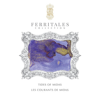 Tides of Midas | 85ml Ink | Ferris Wheel Press featuring deep blue and gold shimmer texture sample