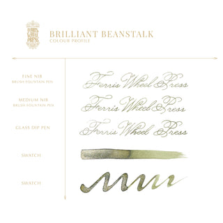 Brilliant Beanstalk Fountain Pen Inks - 20ml Bottled | Ferris Wheel Press in soft green calligraphy samples and swatches
