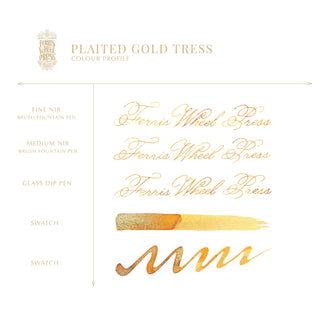 Plaited Gold Tress Fountain Pen Inks - 20ml Bottled | Ferris Wheel Press calligraphy samples and color swatches