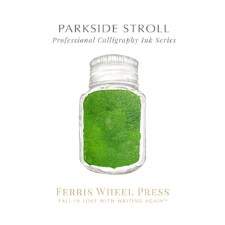 28ml Calligraphy Ink - Parkside Stroll | Ferris Wheel Press vibrant green ink in clear jar with white cap