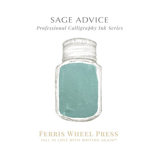 28ml Calligraphy Ink - Sage Advice | Ferris Wheel Press in muted green shade with glass jar and textured finish