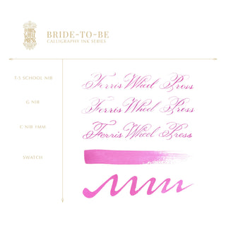 28ml Calligraphy Ink - Bride To Be | Ferris Wheel Press in vibrant pink swatch and script samples