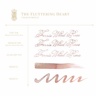 The Fluttering Heart | 38ml Ink | Ferris Wheel Press rose gold ink swatches with calligraphy samples