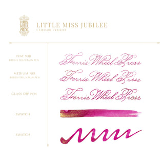 Honorary Edition 2024 Little Miss Jubilee Ink - 38ml Bottled Ferrari Wheel Press pink ink strokes and calligraphy samples