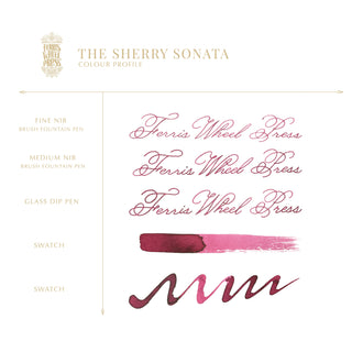 The Sherry Sonata | 38ml Ink | Ferris Wheel Press deep wine red ink swatch and calligraphy samples