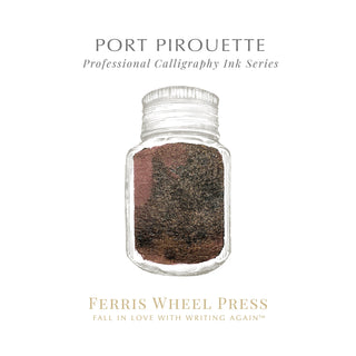 28ml Calligraphy Ink - Port Pirouette | Ferris Wheel Press showcasing rich brown ink texture in clear jar