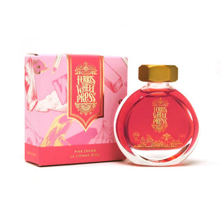 Pink Eraser | 38ml Ink | Ferris Wheel Press bottle with gold cap beside matching pink decorative box