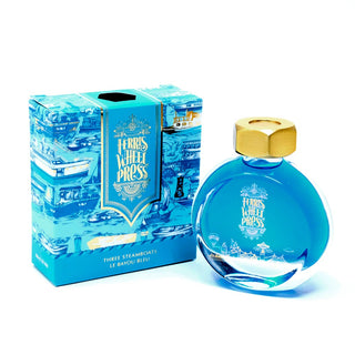 Three Steamboats | 38ml Ink | Ferris Wheel Press with bright blue glass bottle and gold cap packaging