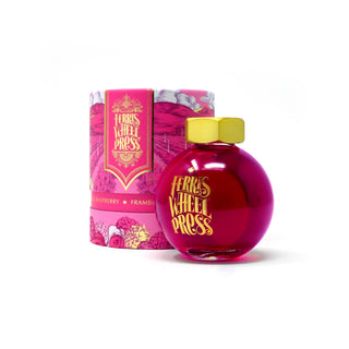 Double Raspberry | 85ml Ink | Ferris Wheel Press vibrant raspberry-colored glass bottle with gold cap and decorative box