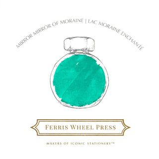Mirror Mirror of Moraine | 38ml Ink | Ferris Wheel Press vibrant teal ink bottle sketch with vintage label design