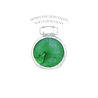 Down the Don Valley | 38ml Ink | Ferris Wheel Press showing vibrant green ink with shimmering texture in round bottle