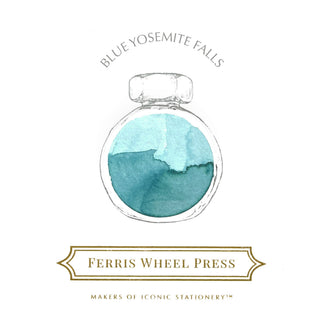 Blue Yosemite Falls | 38ml Ink | Ferris Wheel Press bottle with gradient blue watercolor texture inside round glass vial