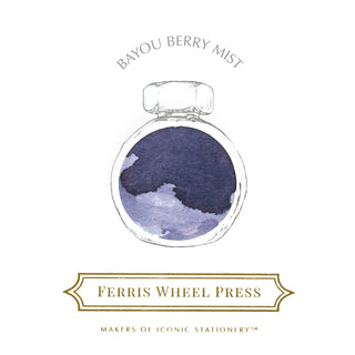 Bayou Berry Mist | 38ml Ink | Ferris Wheel Press with deep purple watercolor ink swatch in bottle shape