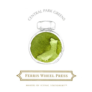 Central Park Greens | 38ml Ink | Ferris Wheel Press with vibrant green ink swirl in round glass bottle