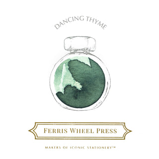 Dancing Thyme | 38ml Ink | Ferris Wheel Press with green watercolor texture inside clear glass bottle