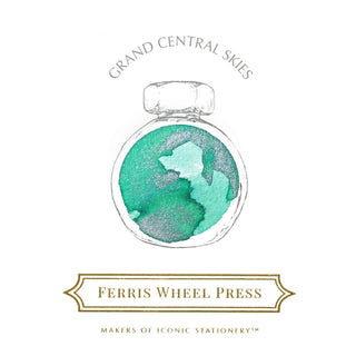Grand Central Skies | 38ml Ink | Ferris Wheel Press featuring watercolor green ink bottle illustration