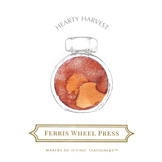 Hearty Harvest | 38ml Ink | Ferris Wheel Press bottle showing rich rusty orange shimmer ink inside transparent glass vessel