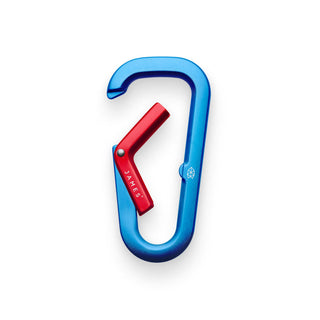 James The Hardin Carabiner in blue anodized aluminum with red spring-loaded latch by The James Brand