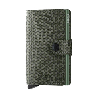 Secrid Miniwallet Hexagon in green European cow leather with hexagonal embossed texture and snap closure