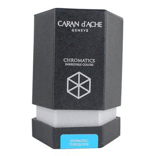 Caran d'Ache Fountain Pen Ink Bottle 50 ml in hexagonal black packaging with turquoise label
