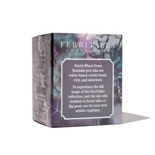 FerriTales Bestiary Series Phantom Mist Fountain Pen Inks - 85ml Bottled box showing artistic purple and blue design by Ferris Wheel Press