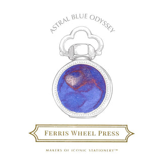 Astral Blue Odyssey | 38ml Ink | Ferris Wheel Press with deep blue and shimmering metallic texture in vintage bottle design