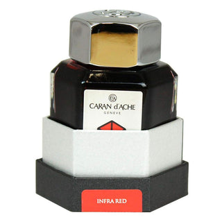 Caran d'Ache Fountain Pen Ink Bottle 50 ml in hexagonal glass with metallic cap Infra Red color