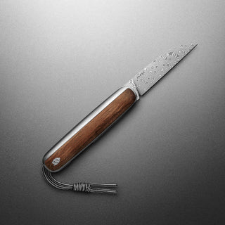 James The Pike Knife with patterned blade and smooth rosewood handle by The James Brand
