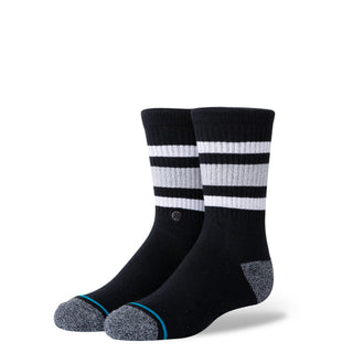 STANCE KIDS BOYD CREW SOCKS in black with white stripes featuring cushioned grey toe and heel areas