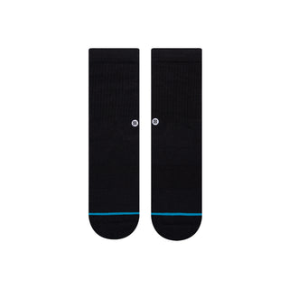 STANCE KIDS ICON CREW SOCKS in black with ribbed texture and blue stripe near toe, made from combed cotton blend