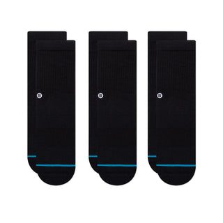 STANCE KIDS ICON CREW SOCKS 3 PACK in black with blue toe accents and soft combed cotton texture