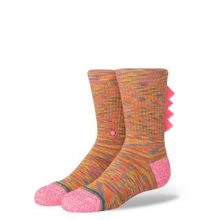 STANCE KIDS DINO DAY CREW SOCKS with orange multicolor knit and pink textured toe and heel detailing