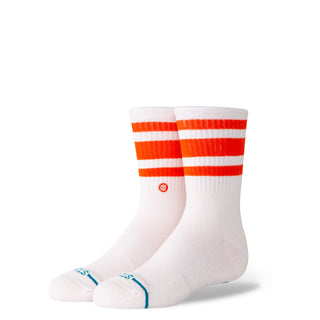 STANCE KIDS BOYD CREW SOCKS in white with orange stripes, ribbed texture and cushioned sole