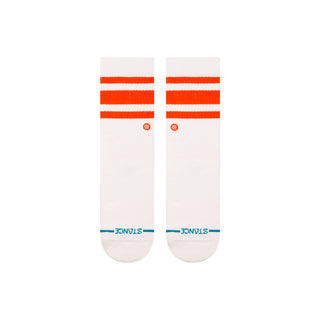 STANCE KIDS BOYD CREW SOCKS white with orange stripes and blue logo cuff detail laid flat