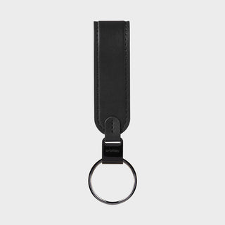 Orbitkey Loop Keychain with black Nappa leather loop and polished stainless steel keyring against white background