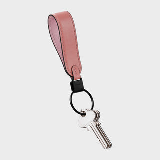Orbitkey Loop Keychain in pink nappa leather with black stainless steel ring holding keys