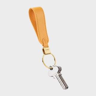 Orbitkey Loop Keychain in tan Nappa leather with gold stainless steel ring holding keys