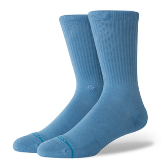 STANCE ICON CREW SOCKS in blue combed cotton with ribbed texture and reinforced toe for everyday comfort