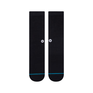 STANCE ICON CREW SOCKS in black with subtle logo and blue toe detail, made from combed cotton blend