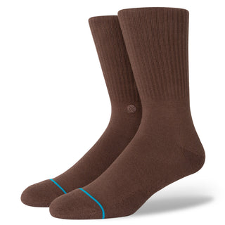 Brown ribbed STANCE ICON CREW SOCKS with blue toe detail made from combed cotton blend