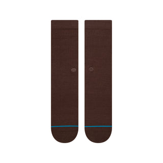 STANCE ICON CREW SOCKS in solid brown with subtle logo and contrasting blue toe line, made from combed cotton blend
