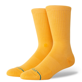 Bright yellow STANCE ICON CREW SOCKS made of soft combed cotton with ribbed texture and reinforced toe area