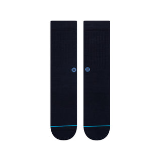 STANCE ICON CREW SOCKS in black with subtle blue logo and toe detail made from combed cotton blend