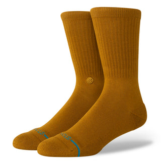 Mustard yellow STANCE ICON CREW SOCKS with ribbed cuff and signature logo on side and toe area