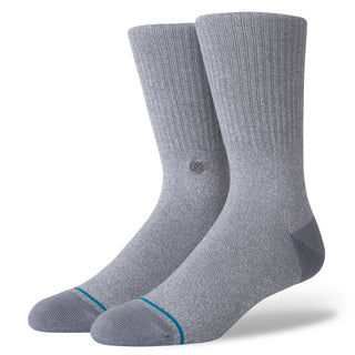 STANCE ICON CREW SOCKS in heather gray with cushioned sole and ribbed ankle for comfortable fit